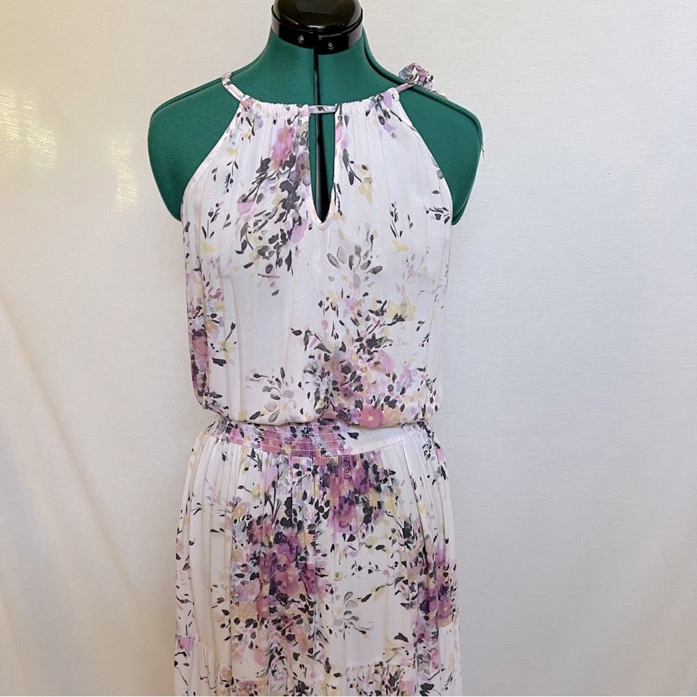 Lovestitch White and Purple Floral Halter Like Maxi Dress